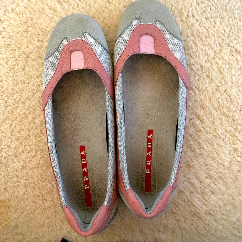 Prada flats, driving Mocs pink and gray size 6, 36.5 in euro size.